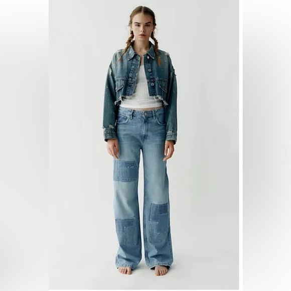 ZARA Women's light wash patchwork wide leg jeans size 6 - Picture 3 of 16
